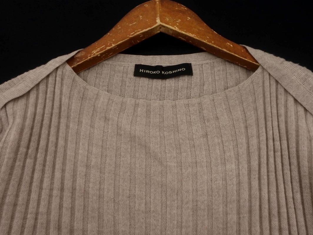 HIROKO KOSHINO ヒロココシノ ウール100% ボートネック ニット チュニック ワンピース size40/モカ ◇■ ☆ fkb8 レディース_画像3