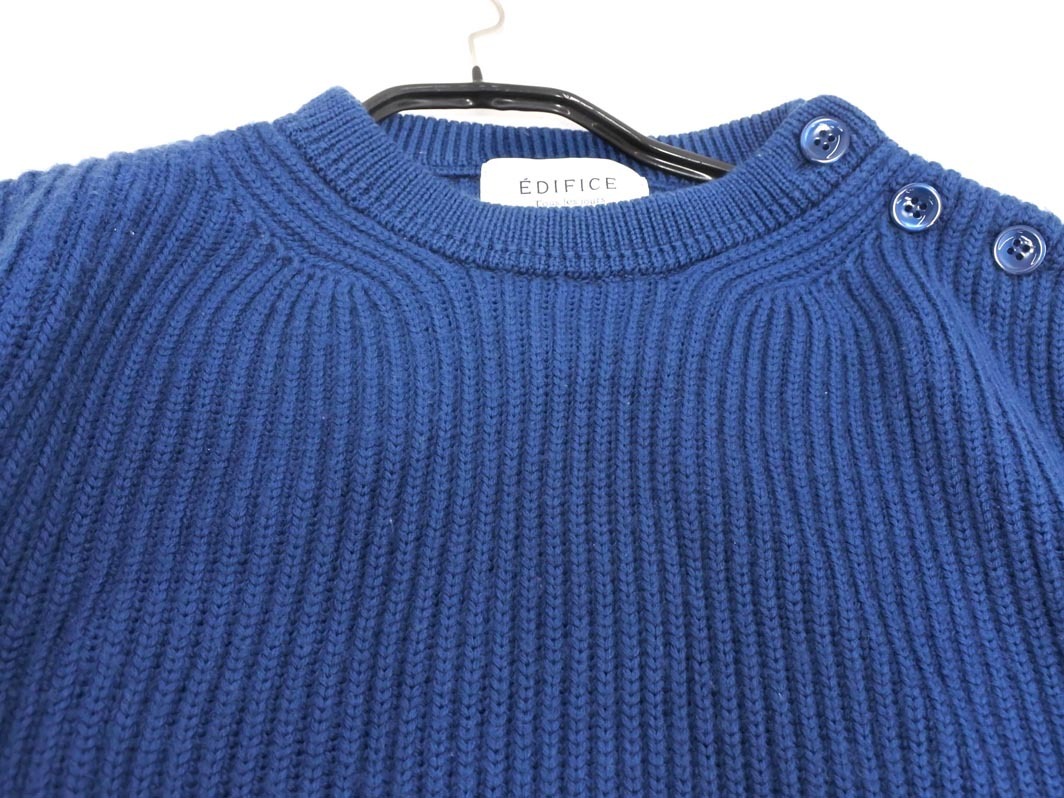 EDIFICE エディフィス ウール100% クルーネック ニット セーター size46/紺 ◇■ ☆ fkb8 メンズ_画像3
