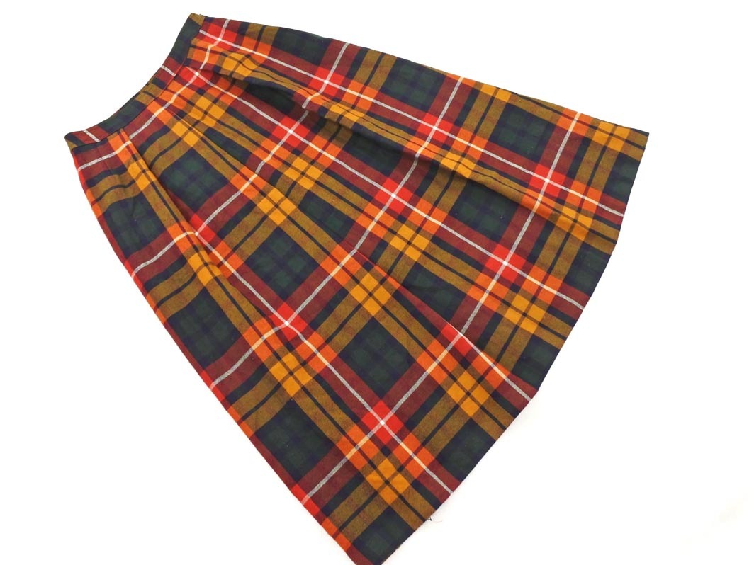 HOUSE OF YORK ハウスオブヨーク ウール100% チェック Aライン 台形 スカート size11/黄ｘ赤 ◇■ ☆ fkb8 レディース_画像1