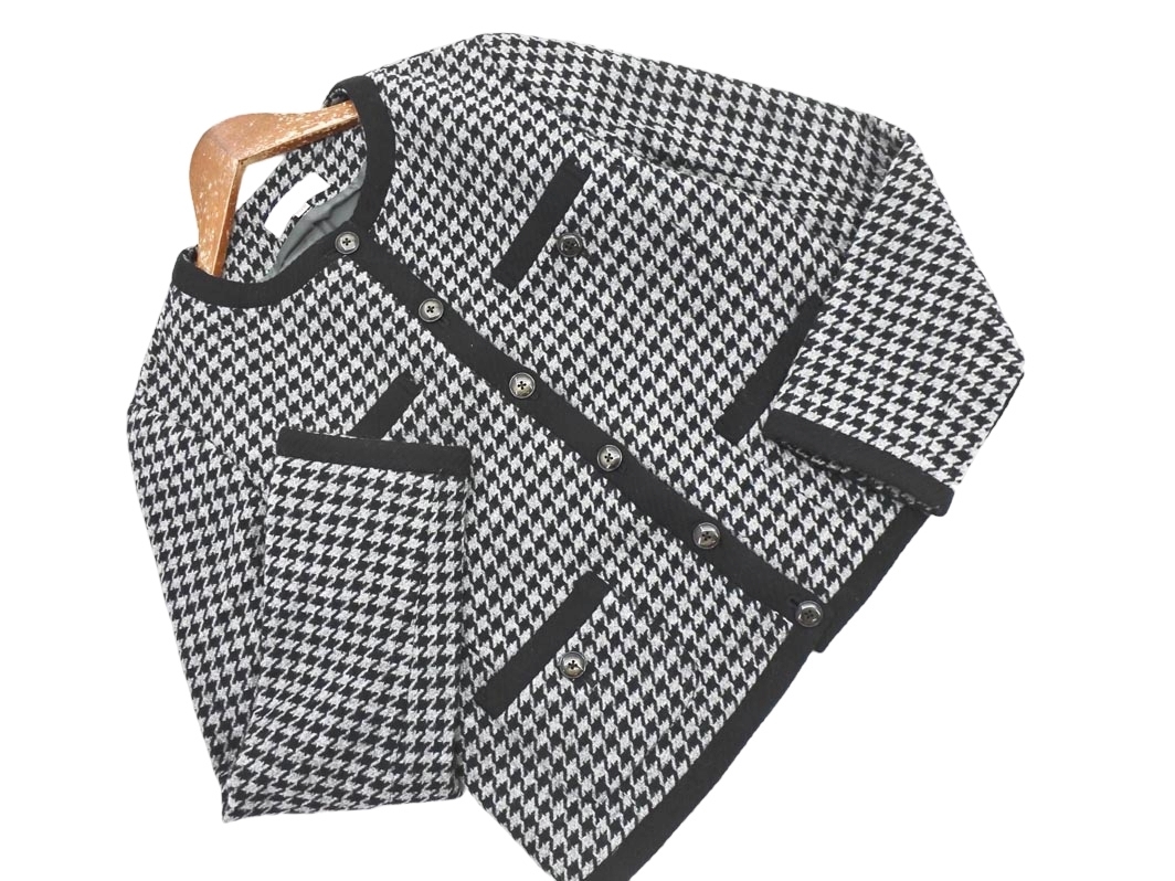 JUNKO SHIMADA ジュンコシマダ AWAW ウール混 千鳥柄 ノーカラー ジャケット size13AR/黒ｘグレー ◇■ ☆ fkb9 レディース_画像1