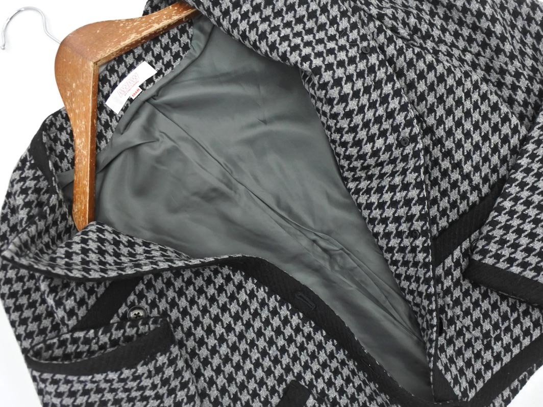 JUNKO SHIMADA ジュンコシマダ AWAW ウール混 千鳥柄 ノーカラー ジャケット size13AR/黒ｘグレー ◇■ ☆ fkb9 レディース_画像4