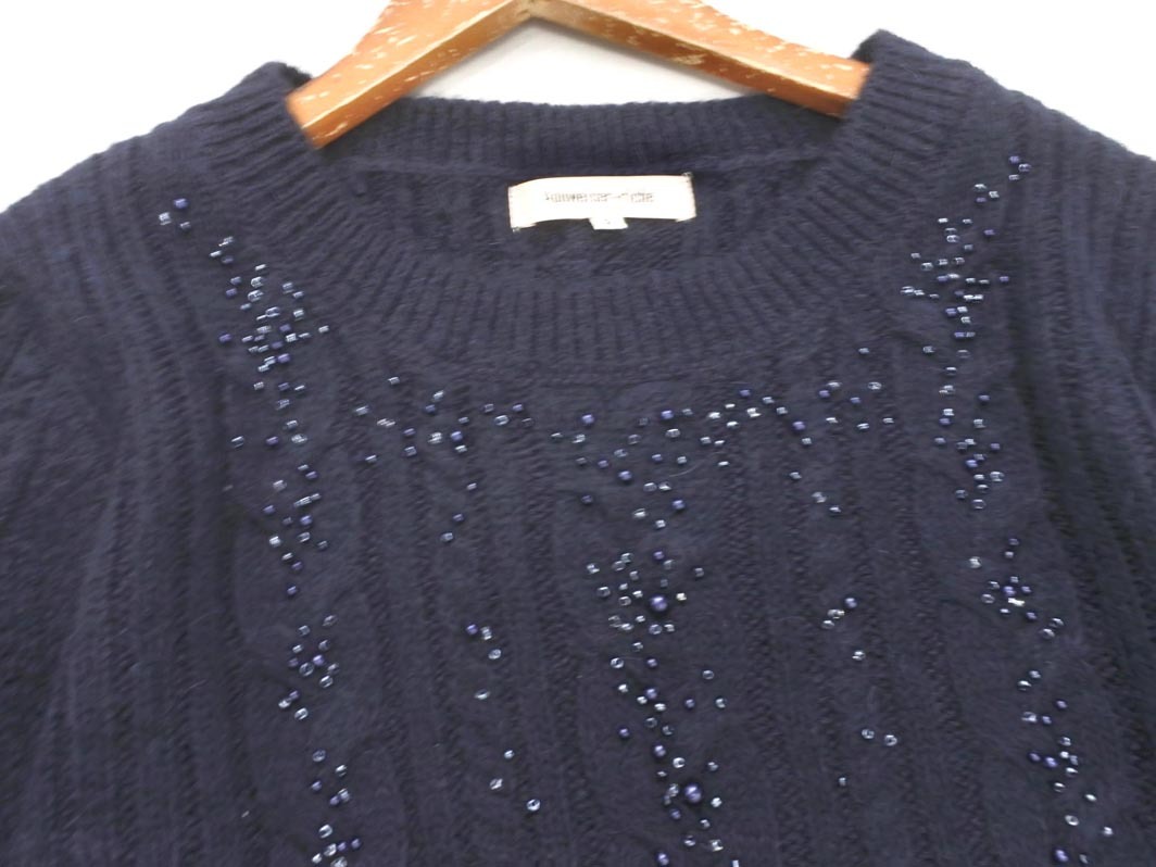 Apuweiser-riche アプワイザーリッシェ ウール混 ケーブル編み ビーズ刺 セットアップ size上2 下1/濃紺 ◇■ ☆ fkb9 レディース_画像3