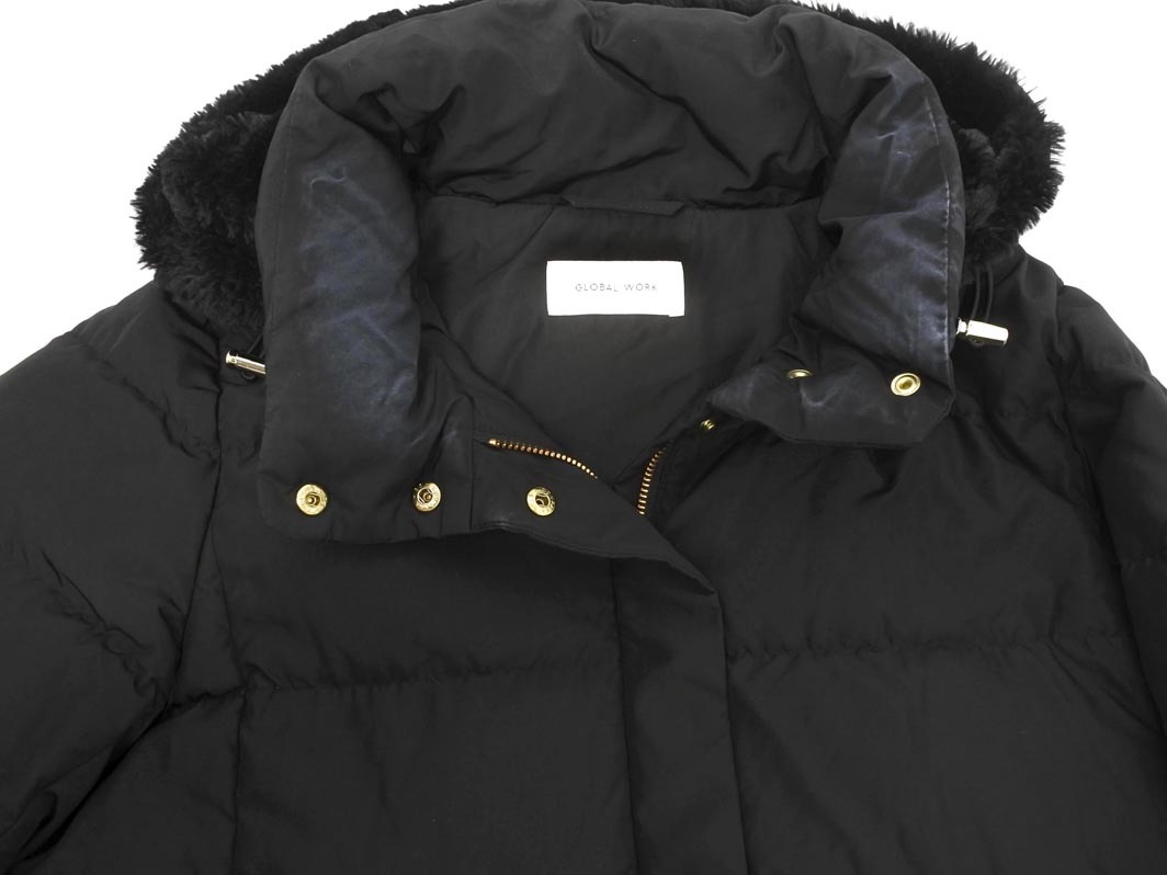 GLOBAL WORK グローバルワーク フード フェイクファー ダウン コート sizeL/黒 ◆■ ☆ fkb9 レディース_画像3