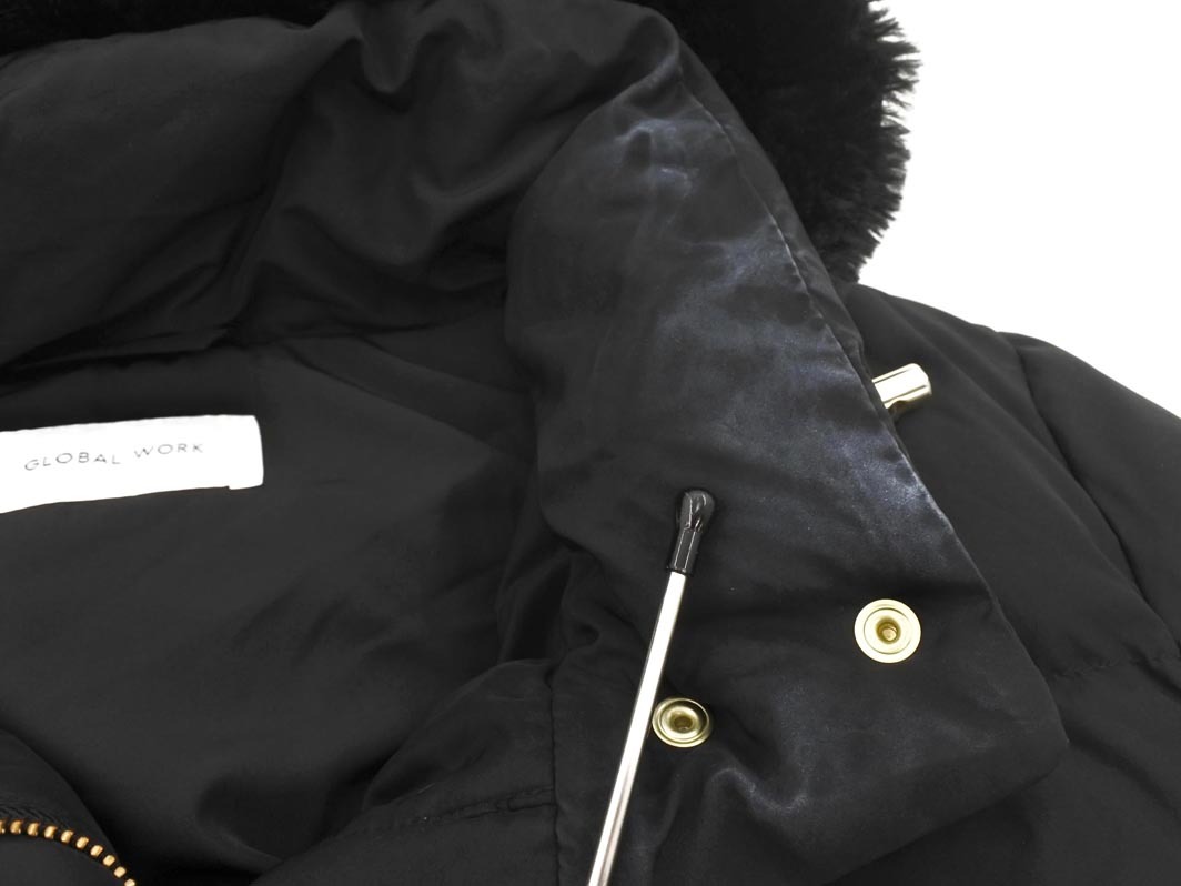 GLOBAL WORK グローバルワーク フード フェイクファー ダウン コート sizeL/黒 ◆■ ☆ fkb9 レディース_画像7