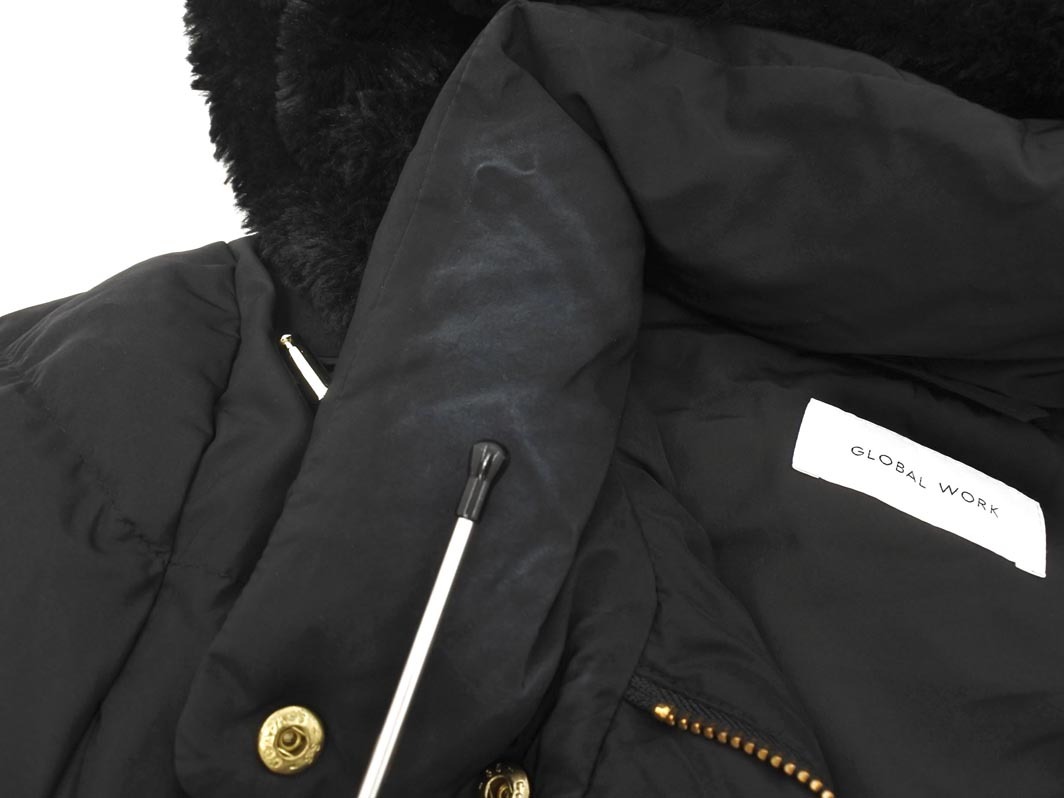 GLOBAL WORK グローバルワーク フード フェイクファー ダウン コート sizeL/黒 ◆■ ☆ fkb9 レディース_画像8