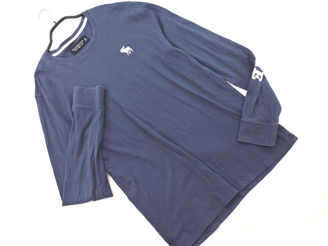 Abercrombie & Fitch アバクロンビー＆フィッチ ロゴ 刺繍 カットソー sizeM/紺 ◇■ ☆ fkb9 メンズ_画像1