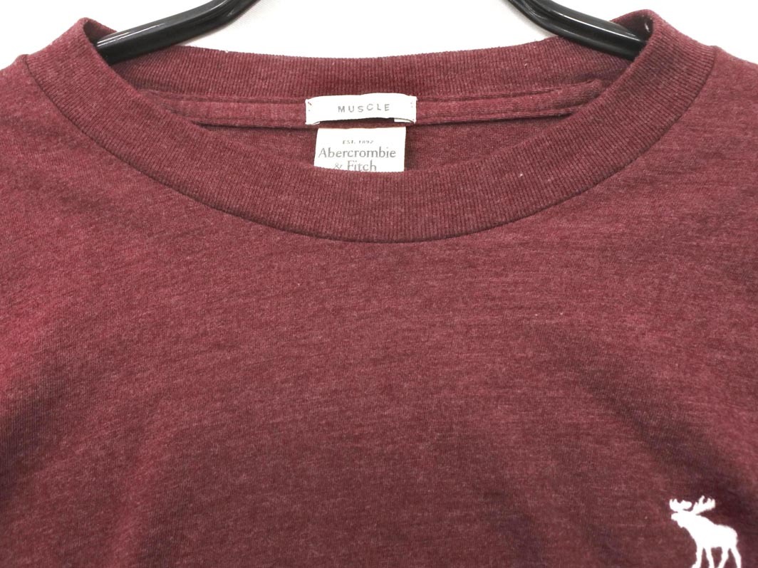 Abercrombie & Fitch アバクロンビー&フィッチ ワンポイント 刺繍 プルオーバー カットソー sizeS/ボルドー ◇■ ☆ fkc0 メンズ_画像3