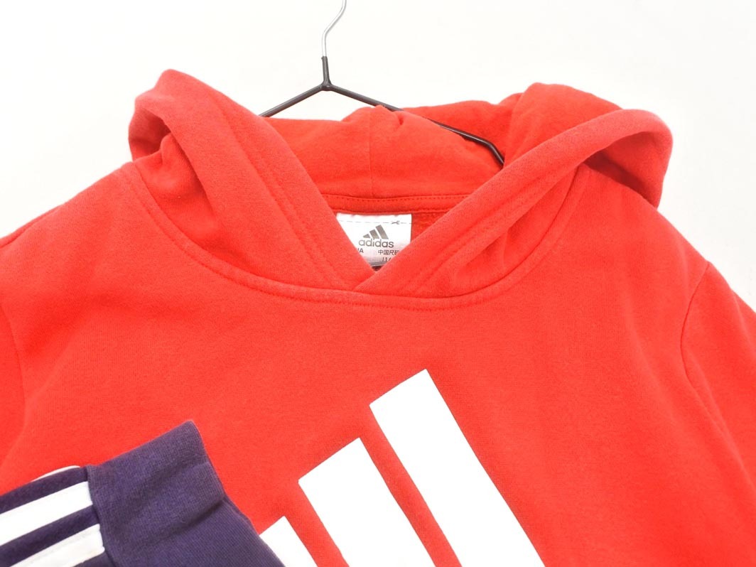 adidas アディダス 裏起毛 カンガルーポケット プルオーバー パーカー 140cm 赤ｘ紺 ◇■ ☆ fkc1 男の子_画像3