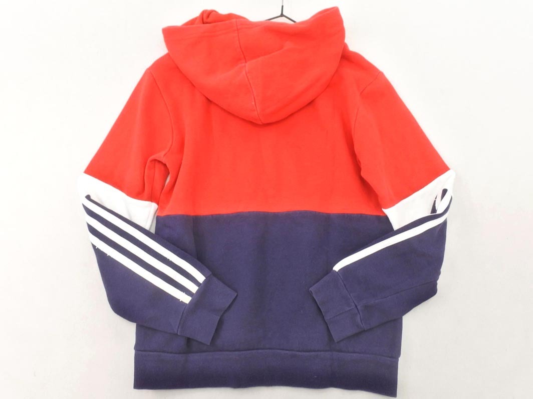 adidas アディダス 裏起毛 カンガルーポケット プルオーバー パーカー 140cm 赤ｘ紺 ◇■ ☆ fkc1 男の子_画像4