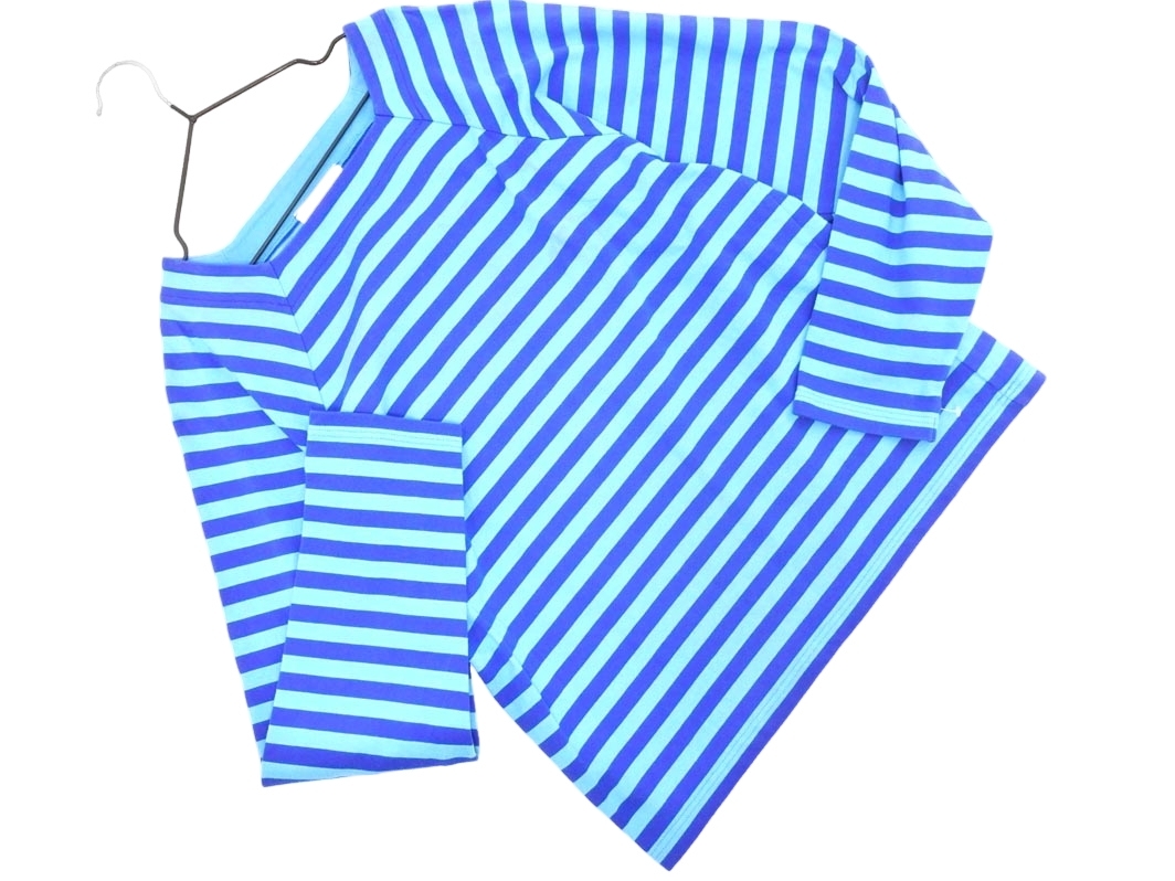 agnes b アニエスベー ボーダー スクエアネック カットソー size1/青 ◇■ ☆ fkc0 レディース_画像1