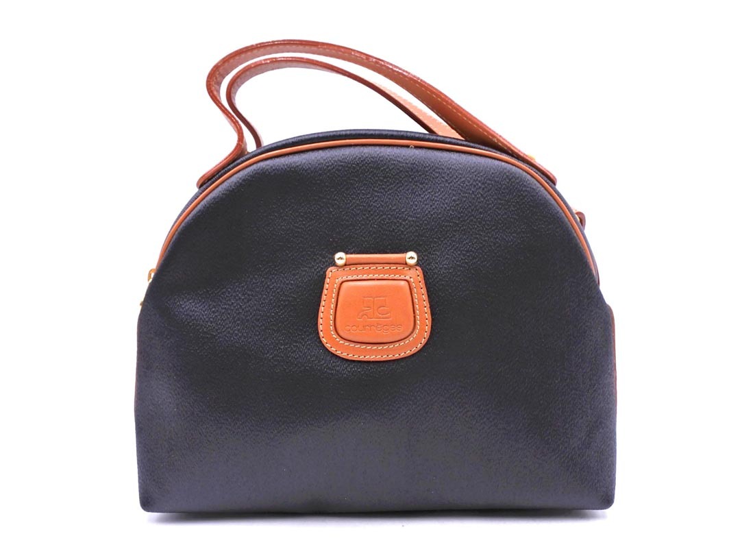  прекрасный товар Courreges Courreges Vintage 2WAY кожа ручная сумочка чёрный ## * fkc0 женский 