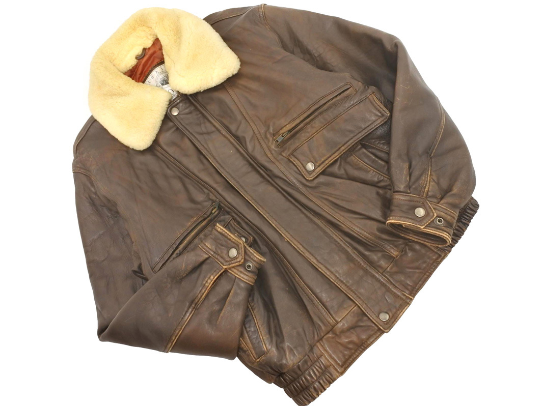 HARAJUKU MOTHER 原宿マザー ヴィンテージ B3 ラムスキン レザー フライト ジャケット sizeL/茶 ◇■ ☆ fkc0 メンズ_画像1