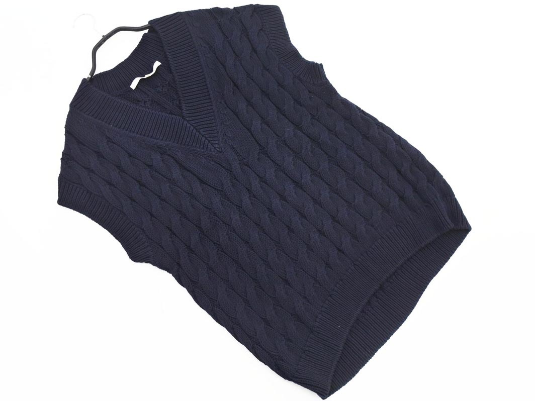 自由区 Vネック ケーブル編み ニット ベスト size38/紺 ◇■ ☆ fkc5 メンズ_画像1