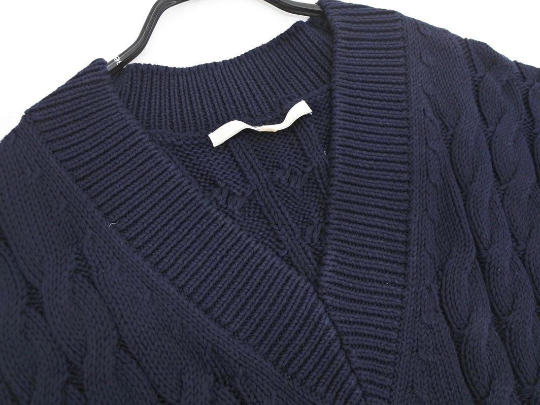 自由区 Vネック ケーブル編み ニット ベスト size38/紺 ◇■ ☆ fkc5 メンズ_画像4