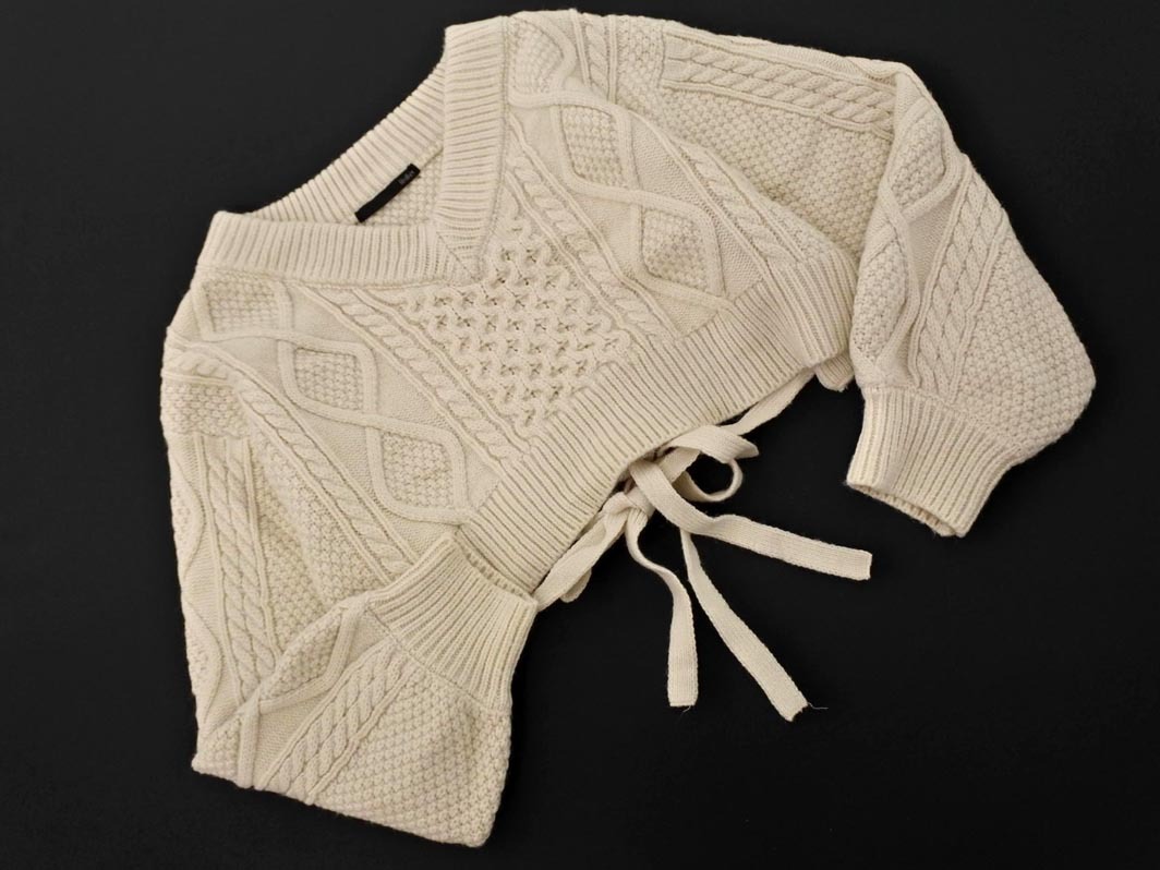 Heather ヘザー Vネック ケーブル編み ボリュームスリーブ ショート丈 ニット セーター sizeF/オフホワイト ◇■ ☆ fkc5 レディース_画像1