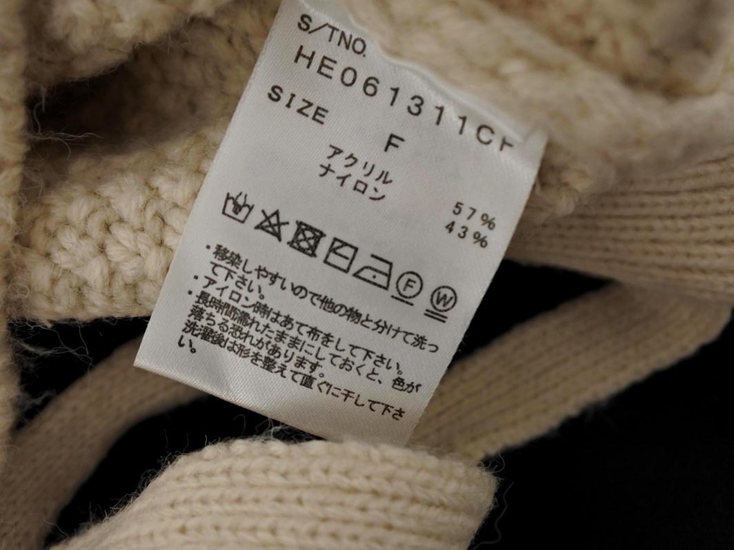 Heather ヘザー Vネック ケーブル編み ボリュームスリーブ ショート丈 ニット セーター sizeF/オフホワイト ◇■ ☆ fkc5 レディース_画像4