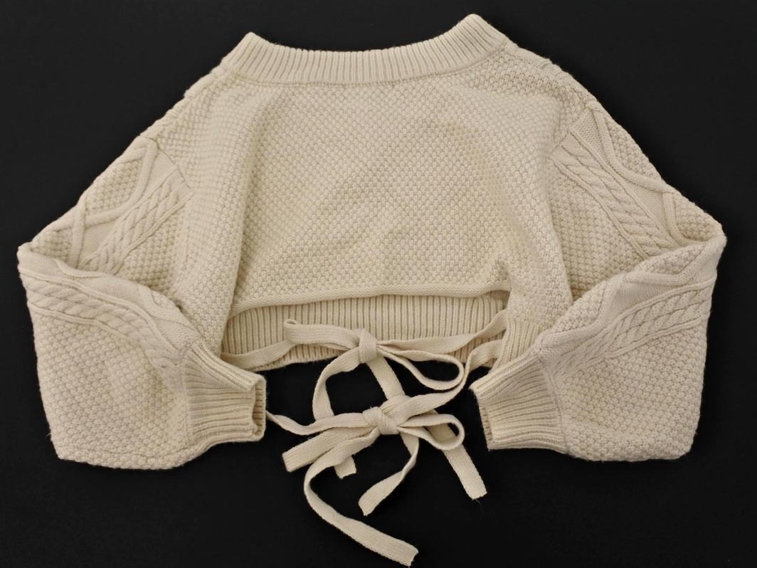 Heather ヘザー Vネック ケーブル編み ボリュームスリーブ ショート丈 ニット セーター sizeF/オフホワイト ◇■ ☆ fkc5 レディース_画像6