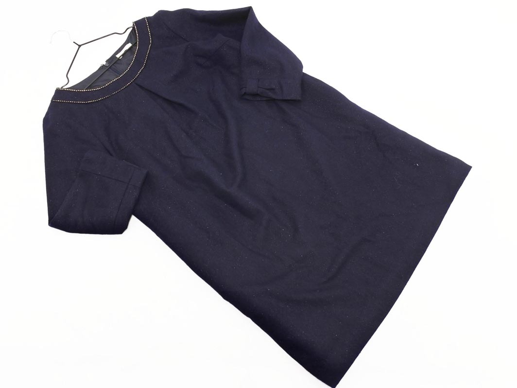 pour la frime プーラフリーム ウール混 ラメ Iライン ワンピース 紺 ◇■ ☆ fkc5 レディース_画像1