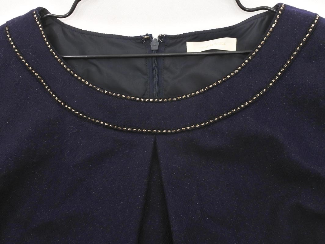 pour la frime プーラフリーム ウール混 ラメ Iライン ワンピース 紺 ◇■ ☆ fkc5 レディース_画像5