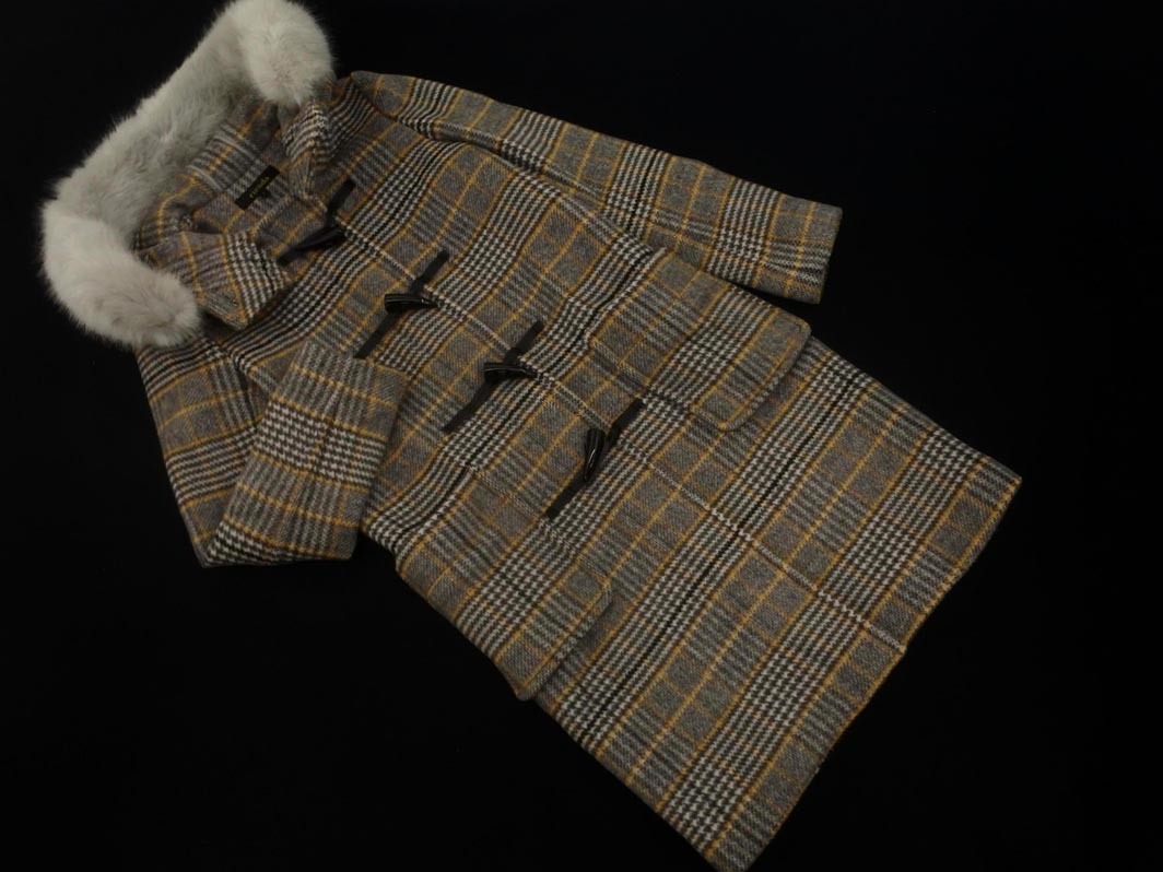 rienda リエンダ ウール混 フェイクファー チェック ダッフル コート sizeS/グレー ◆■ ☆ fkc6 レディース_画像1