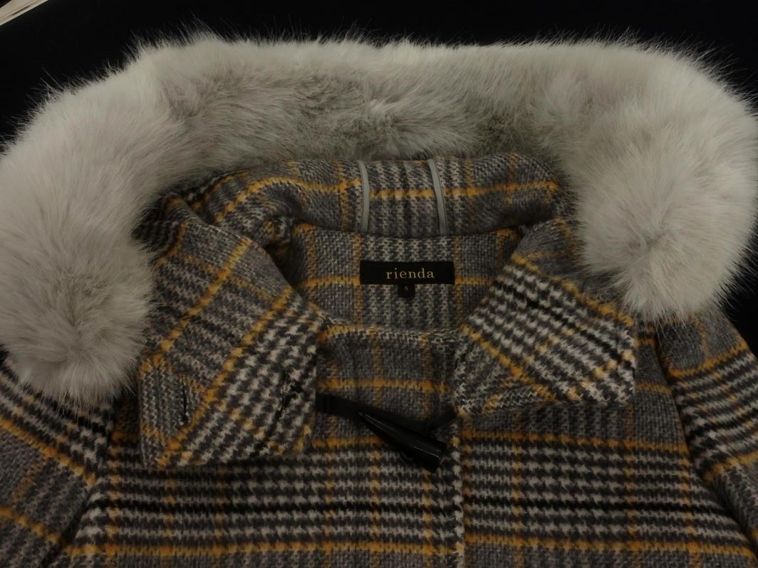 rienda リエンダ ウール混 フェイクファー チェック ダッフル コート sizeS/グレー ◆■ ☆ fkc6 レディース_画像3