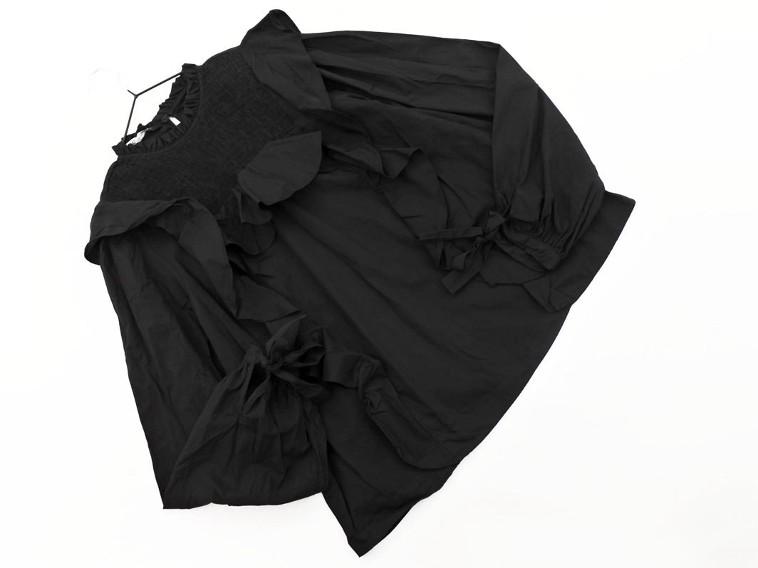 ZARA ザラ フリル シャーリング ブラウス シャツ sizeL/黒 ◇■ ☆ fkc6 レディース_画像1