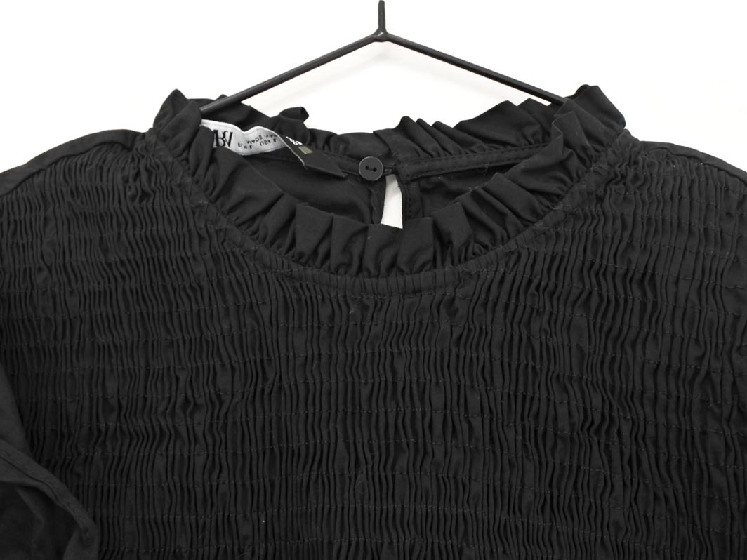 ZARA ザラ フリル シャーリング ブラウス シャツ sizeL/黒 ◇■ ☆ fkc6 レディース_画像3