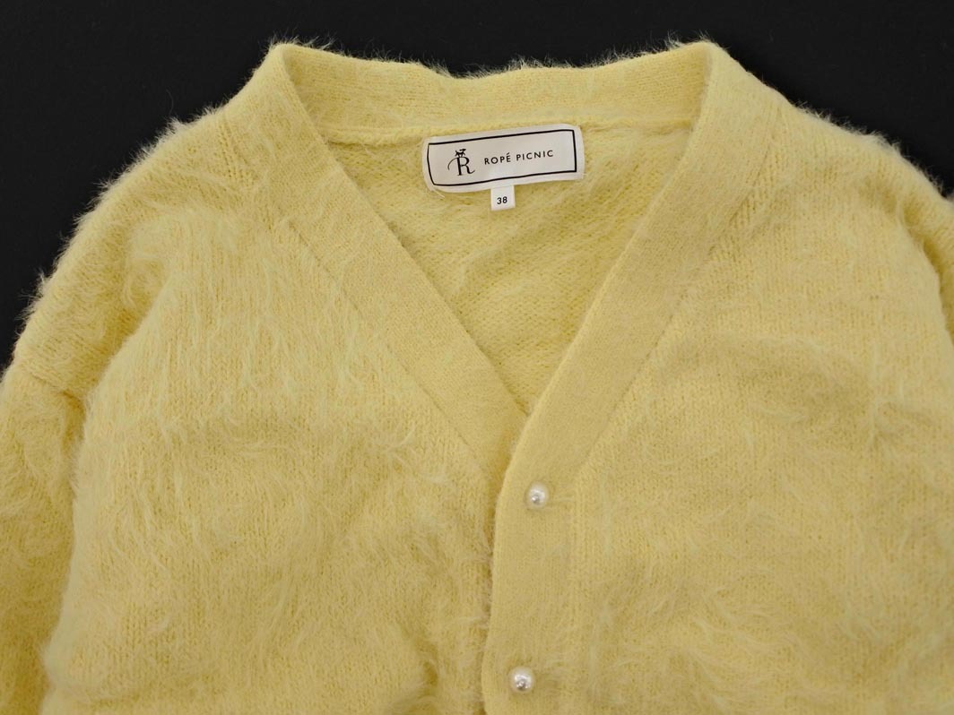 Rope Picnic ロペピクニック シャギー パールボタン カーディガン size38/黄 ◇■ ☆ fkc6 レディース_画像2