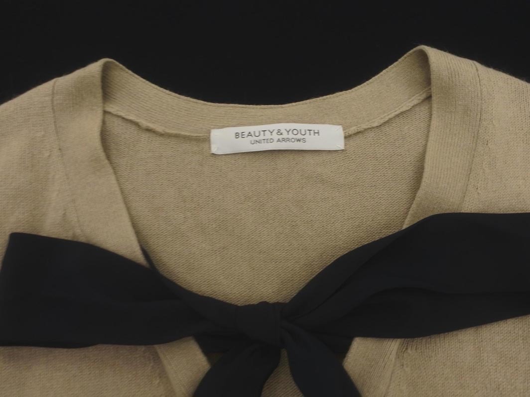 BEAUTY & YOUTH ビューティ&ユース ユナイテッドアローズ アンゴラ混 リボン ニット セーター ベージュｘ紺 ◇■ ☆ fkc6 レディース_画像3