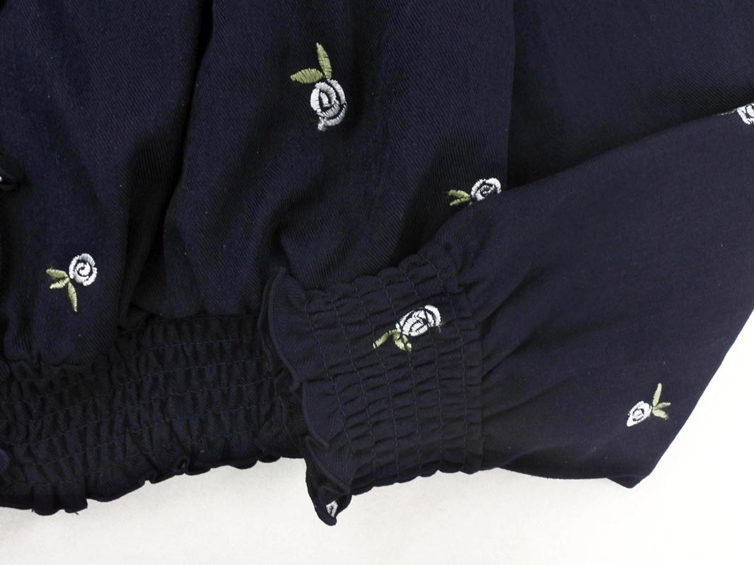 MAJESTIC LEGON マジェスティックレゴン 刺繍 花柄 ワイドネック シャツ sizeS/紺 ◇■ ☆ fkc6 レディース_画像2