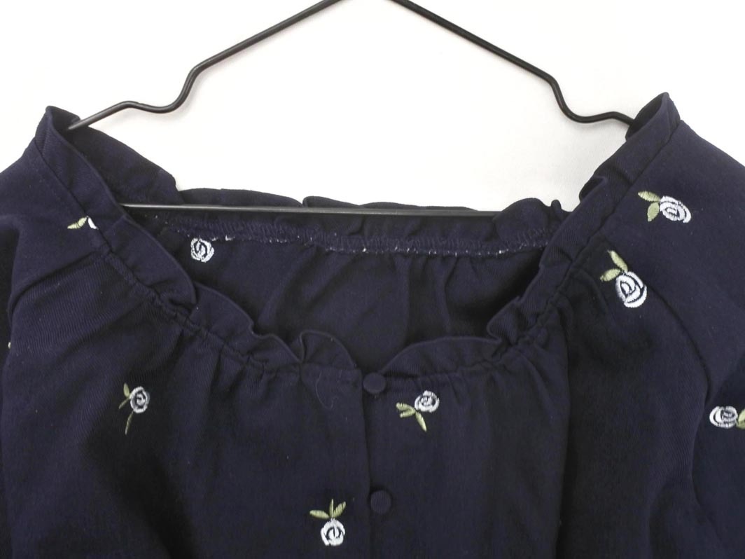 MAJESTIC LEGON マジェスティックレゴン 刺繍 花柄 ワイドネック シャツ sizeS/紺 ◇■ ☆ fkc6 レディース_画像3