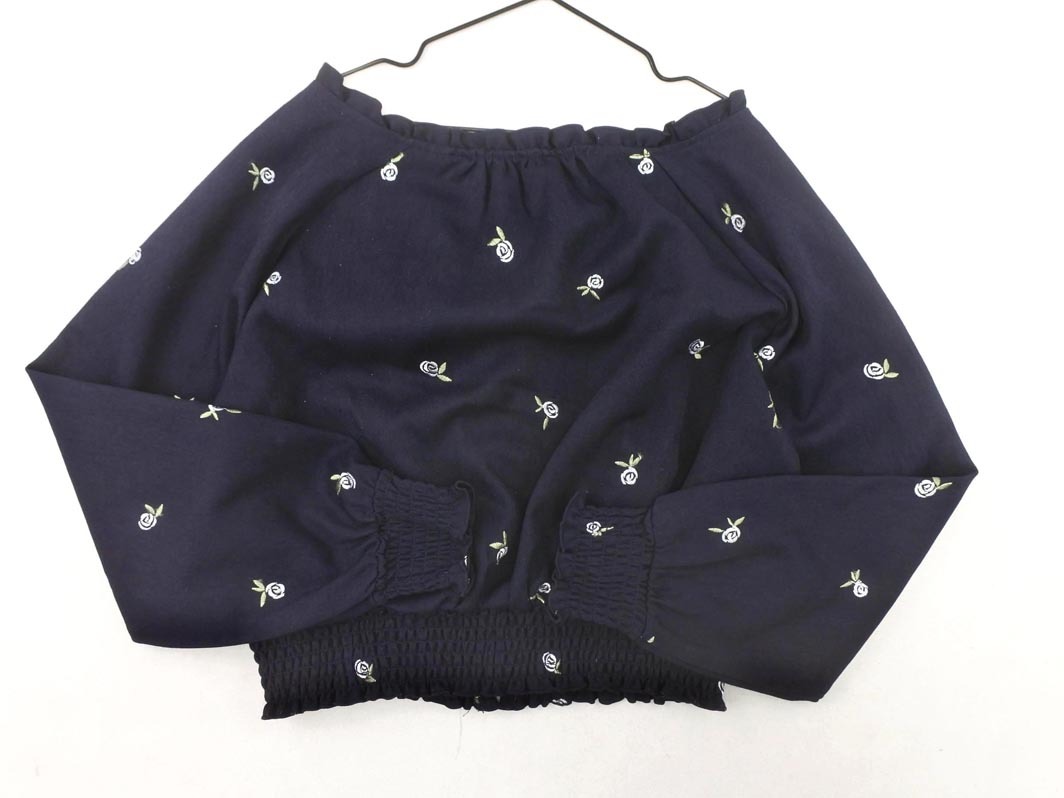 MAJESTIC LEGON マジェスティックレゴン 刺繍 花柄 ワイドネック シャツ sizeS/紺 ◇■ ☆ fkc6 レディース_画像4