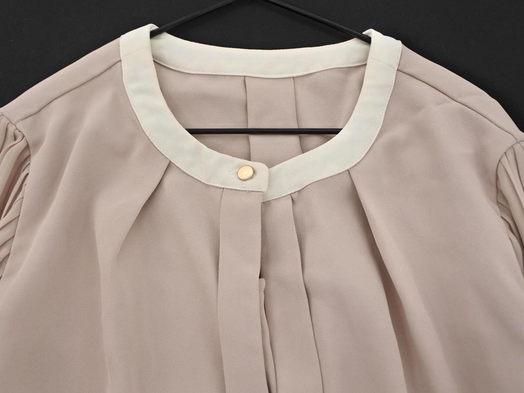Rope Picnic ロペピクニック タック バンドカラー ボリュームスリーブ プリーツ シャツ size36/ベージュ ◇■ ☆ fkc7 レディース_画像2