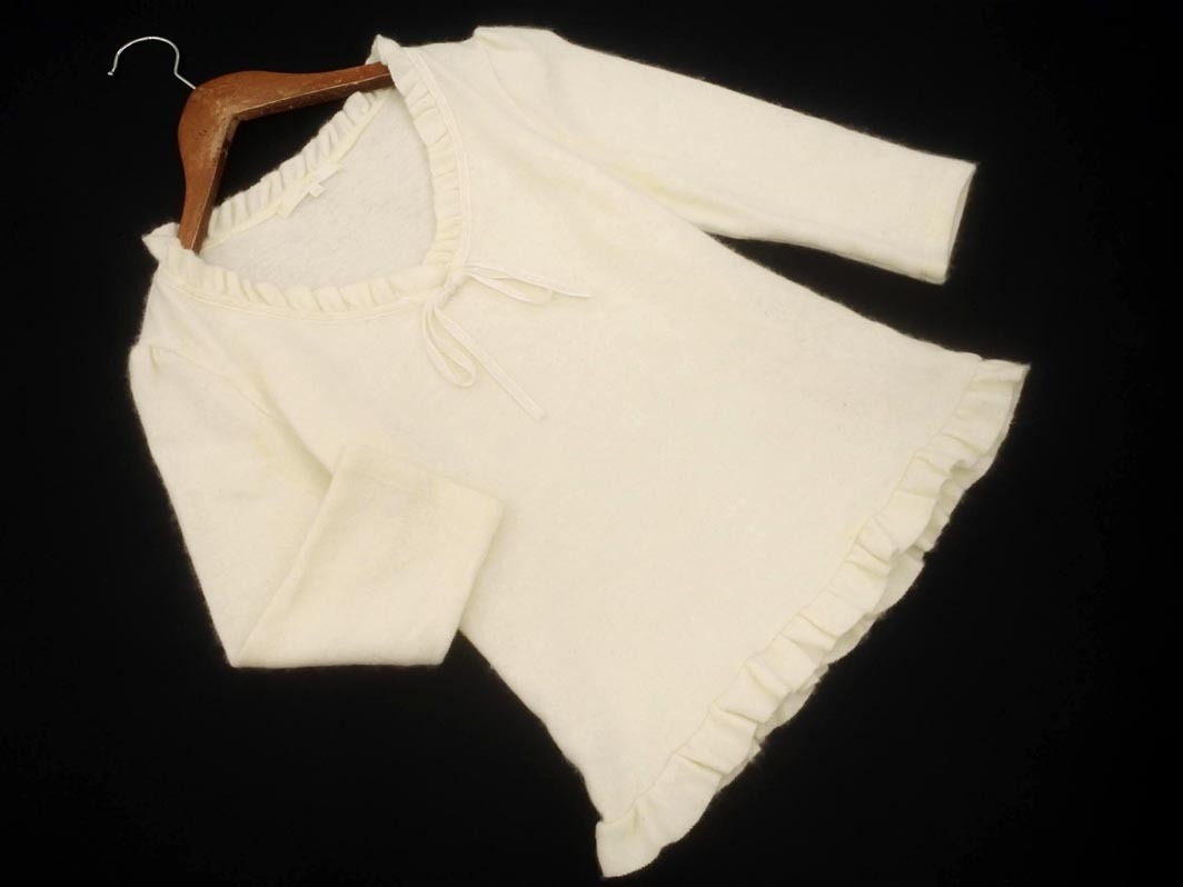 ANAYI アナイ アンゴラ混 7分袖 リボン カットソー size38/オフホワイト ◇■ ☆ fkc8 レディース_画像1