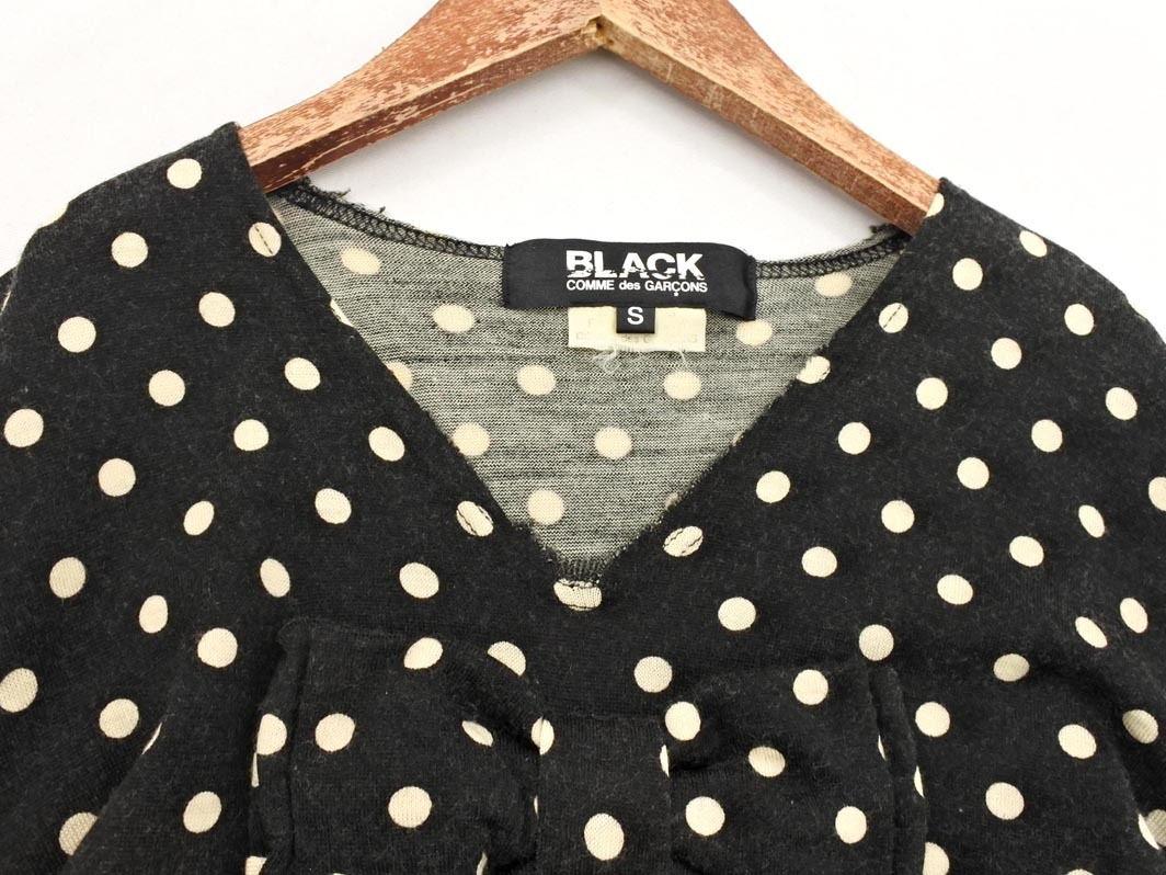 BLACK COMME des GARCONS ブラック コムデギャルソン ウール100% ドット リボン カットソー sizeS/黒 ◇■ ☆ fkc8 レディース_画像3