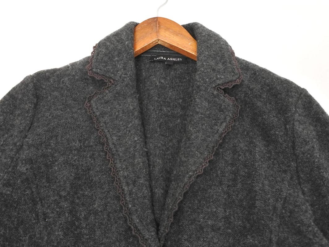 LAURA ASHLEY ローラ アシュレイ ウール100% レース ジャケット sizeM/チャコール ◇■ ☆ fkc8 レディース_画像2