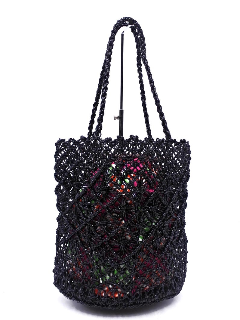 MICHEL KLEIN ミッシェルクラン ポーチ付き 編み バッグ 黒 ■■ ☆ fka6 レディース_画像1