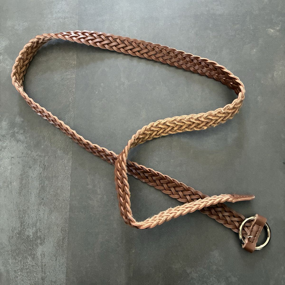 ブラウン レザー 編み込みベルト ベルト メッシュ 編み込み 茶 ブラウン_画像1