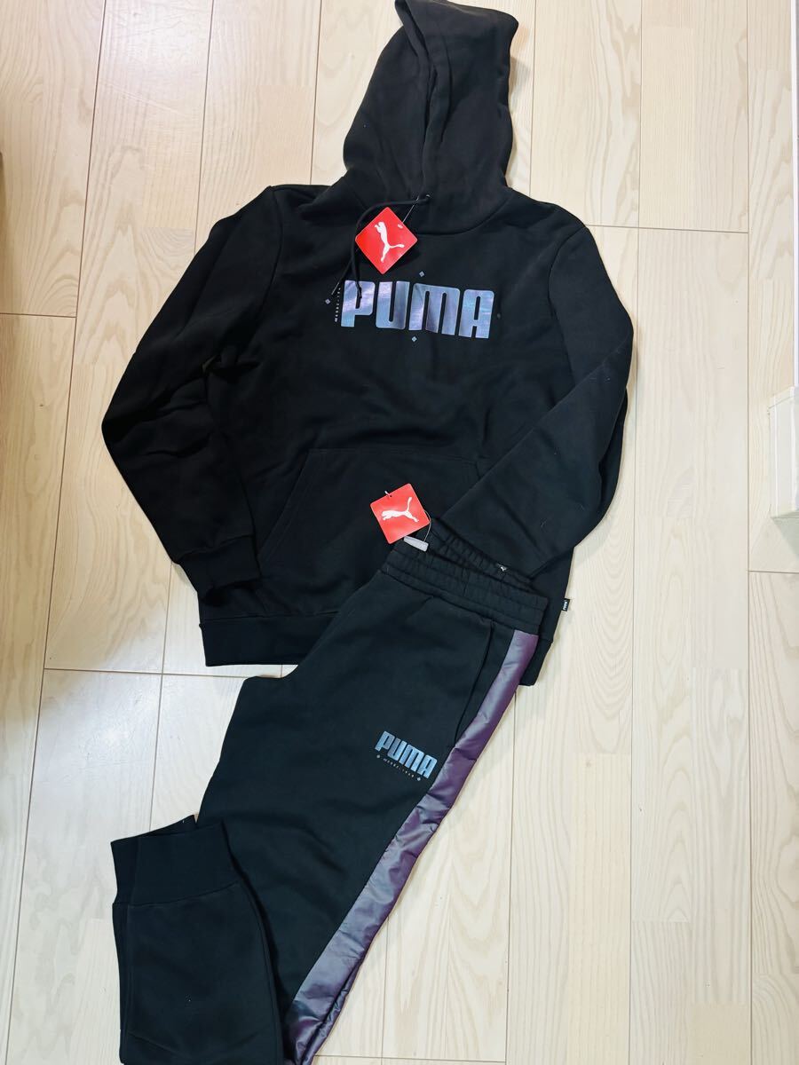 ☆新品未使用タグ付 PUMA プーマ 上下セット パーカー スウェット セットアップ 黒☆サイズL_画像1