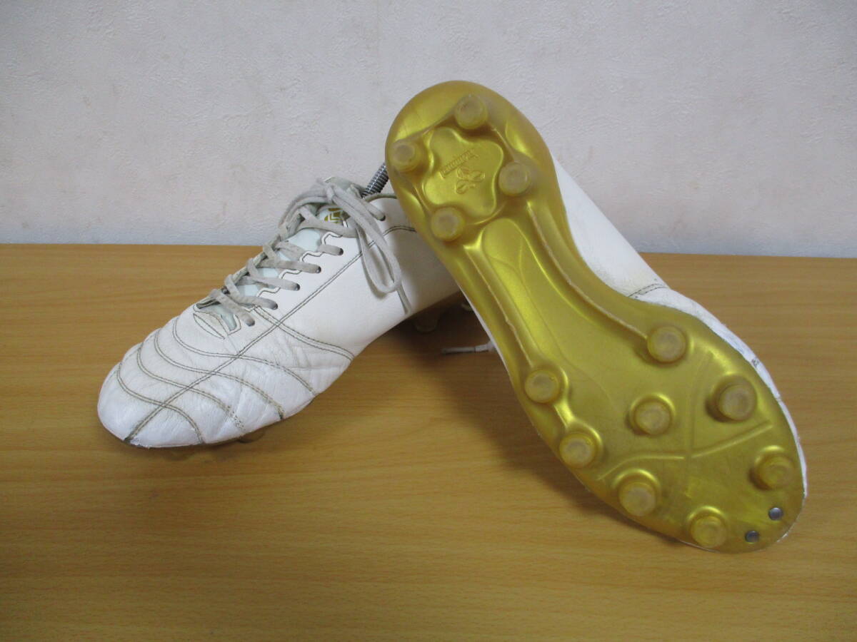 ヒュンメル★サッカー用＜カンガルー革スーパーワイドスパイク・シューズ＞★25.5ｃｍ　オフホワイト・ゴールド_画像3