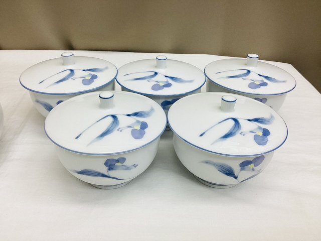 ★特選 茶器揃 乃りたけ 蓋付湯呑５客＋急須セット 露草模様 共箱なし(元は木箱に入っていた商品です) 現品限り　管理番号N29402(1)_画像3