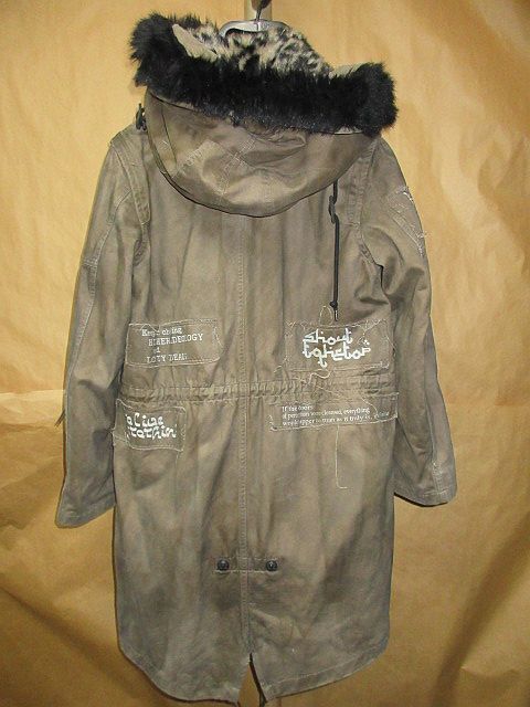 ロエン　Roen　裏　レオパード　スカル　プリント　フード　モッズ　コート　42_画像2