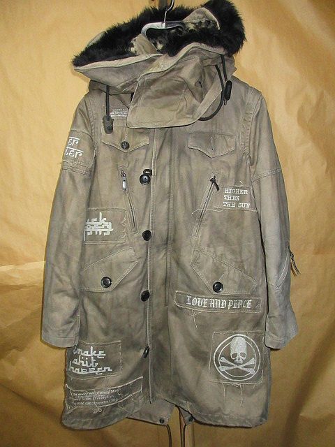 ロエン　Roen　裏　レオパード　スカル　プリント　フード　モッズ　コート　42_画像1