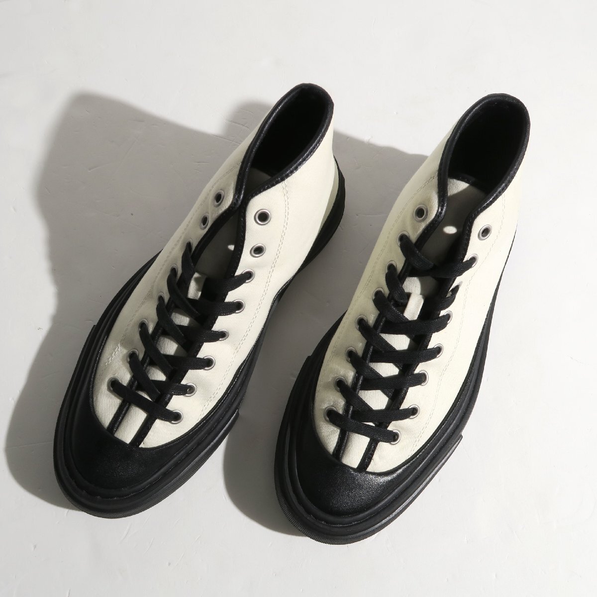 26cm 42 ATTACHMENT コットンツイル ハイカットスニーカー AA22-028 アタッチメント ブラック ホワイト CO TWILL HIGH CUT TRAINERS_画像2