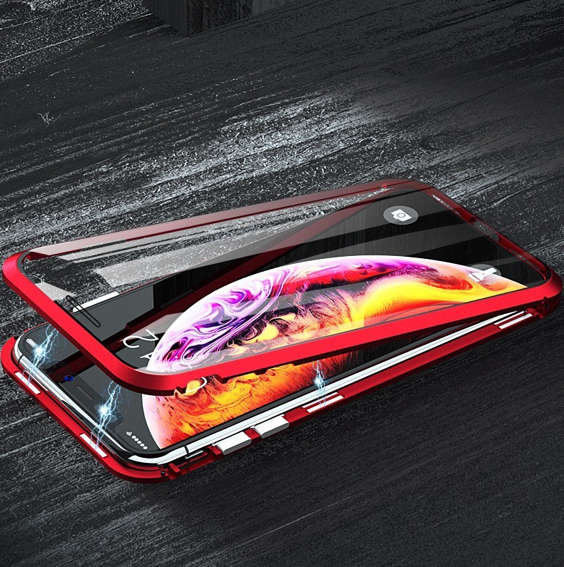 【sale】iPhoneケース iPhonexs 両面ガラスカバー ガラスケース 両面保護 スカイケース マグネット式 両開きカバー バンパーレッド_画像4