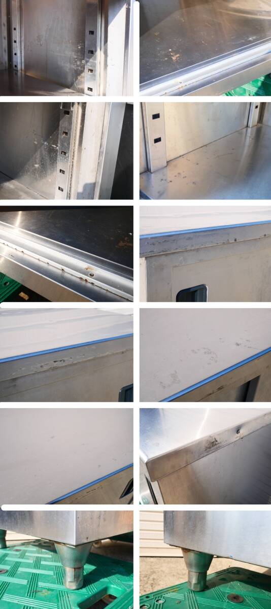 M150Mちょる【厨房機器】業務用ステンレスキャビネット 戸棚 食器庫 収納棚 両開き スライド扉 棚付<幅985×奥行600×高さ810mm>_画像9