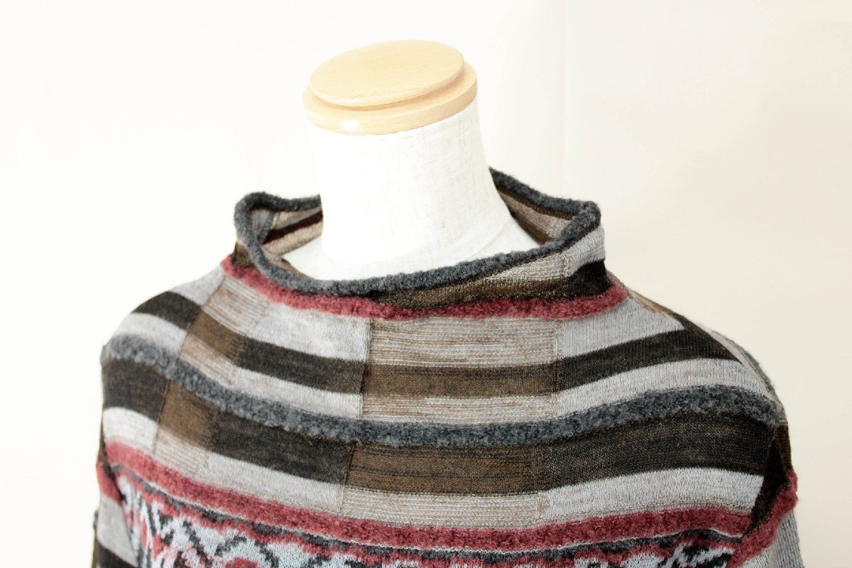 ☆美品☆慈雨センソユニコ/オルテガ柄ジャガードウール長袖ニットプルオーバー:40/灰系yx773_画像5