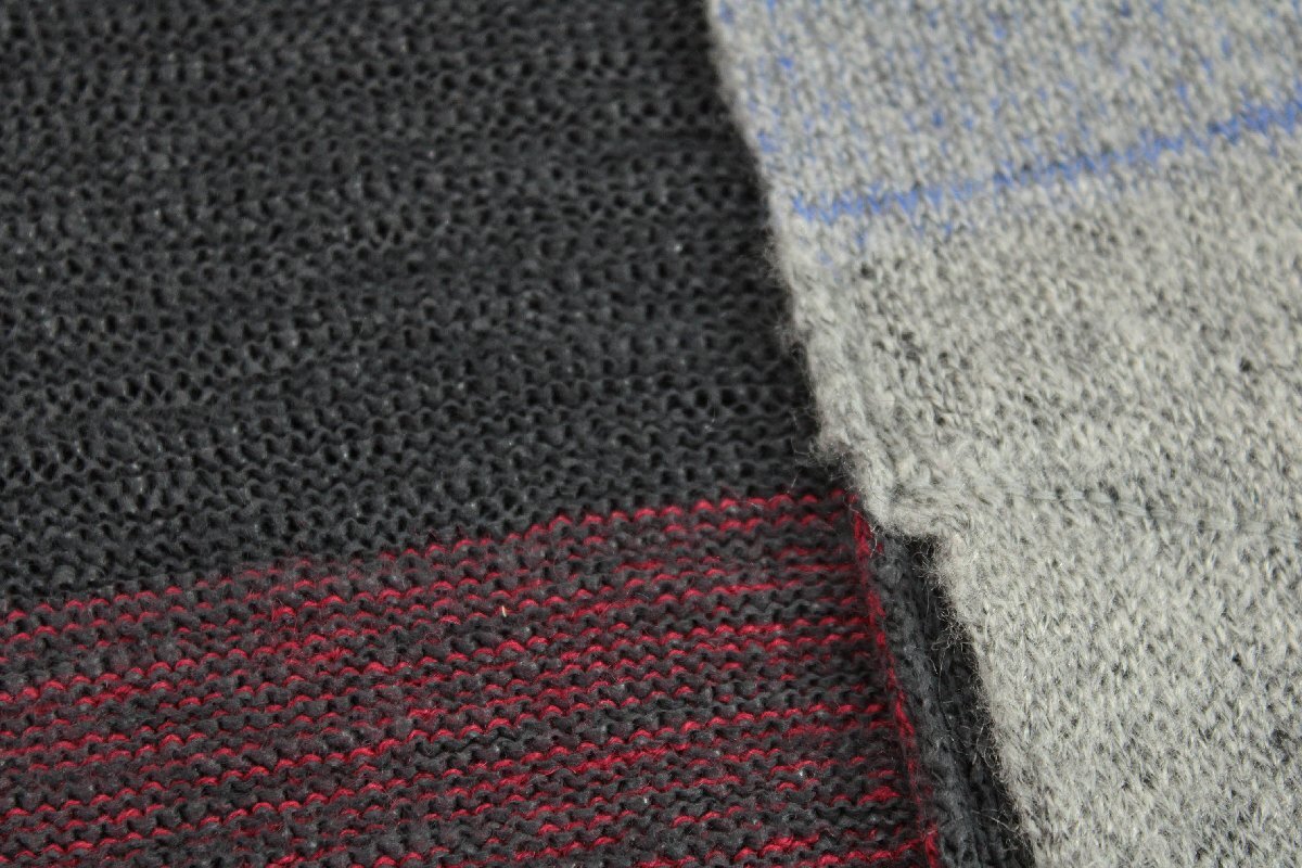 ☆美品☆慈雨センソユニコ/ウール混ボーダー配色ニットベスト:40/グレー系yx929_画像9