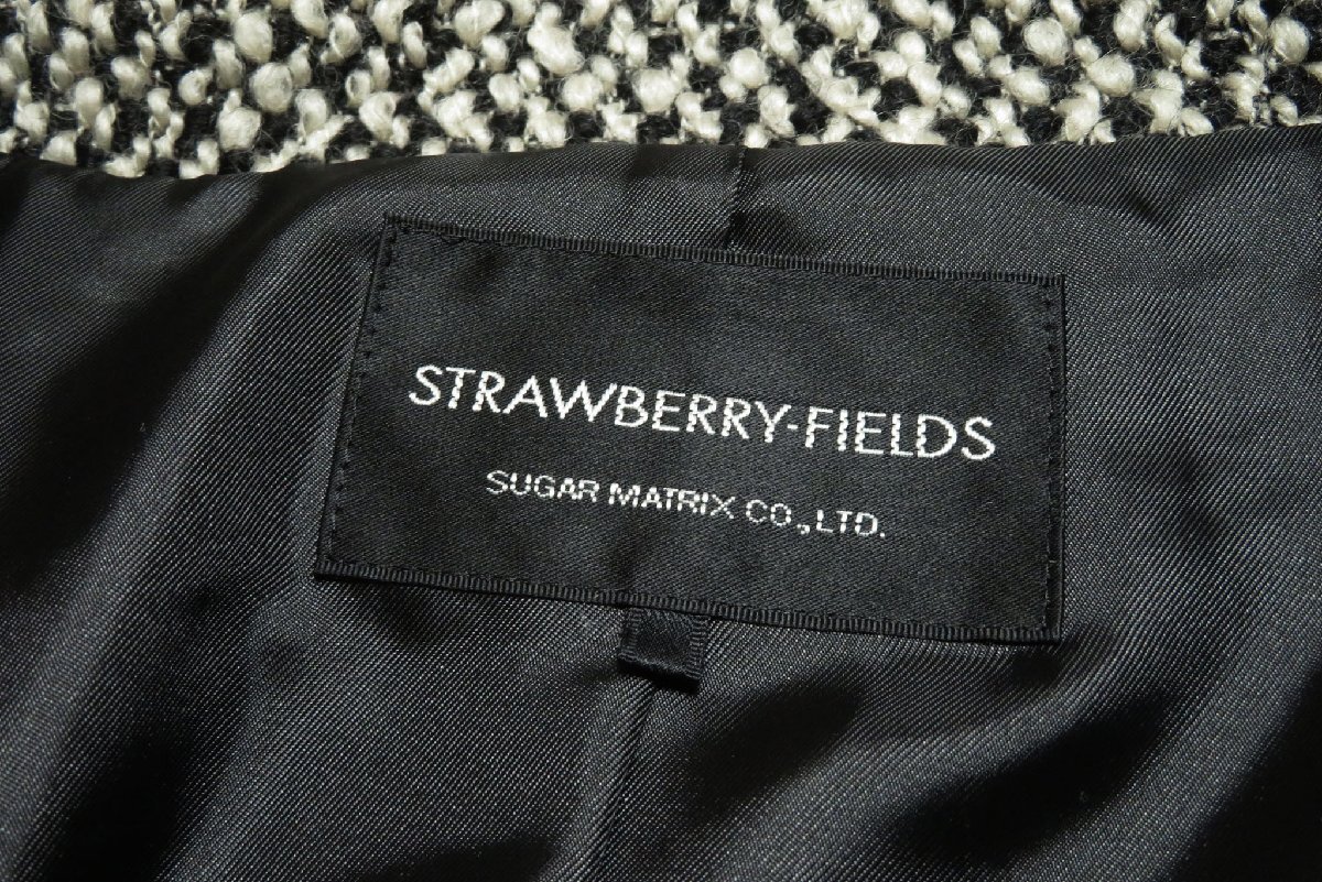 ☆美品☆ストロベリーフィールズ/袖ファー付きウールツイードロングコート:白黒nm079_画像10