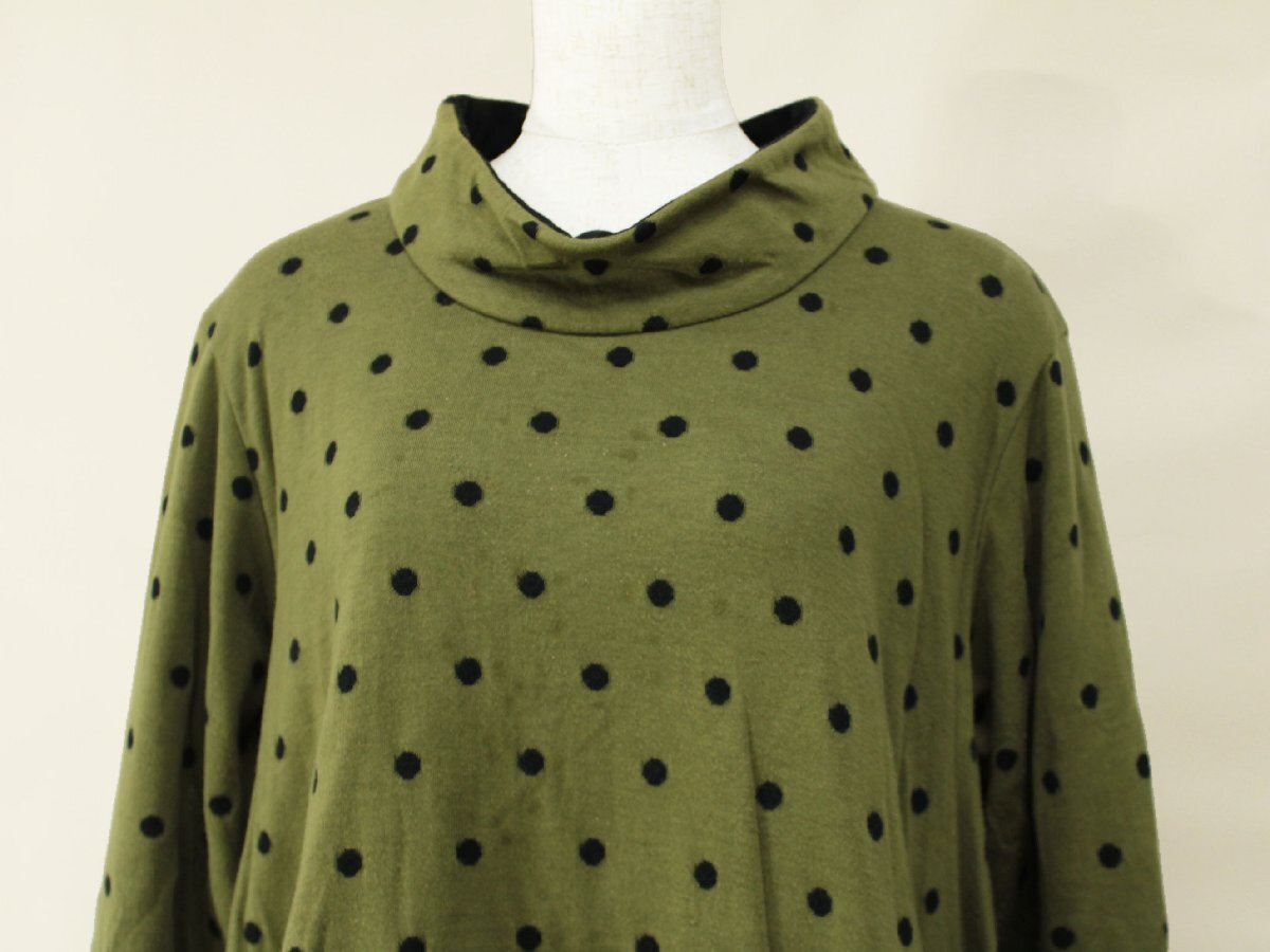 2021年 慈雨/センソユニコ 長袖ドット柄コットンプルオーバー カーキ黒40 an340_画像3